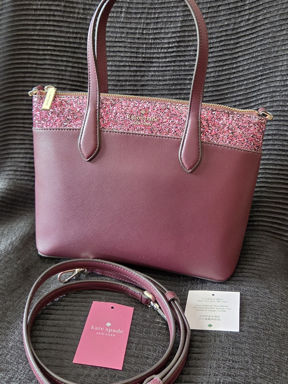 Kate Spade New York Glitter Cherrywood Satchel/Handbag w/Longstrap Fall Colors!